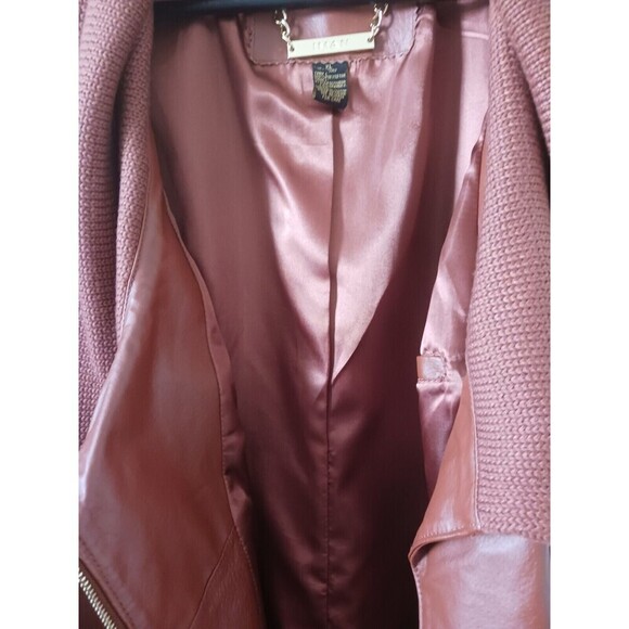 Vtg Iman Leather Jacket Trench Coat Asymmetrical Y2K Camel Size XL - Picture 7 of 9